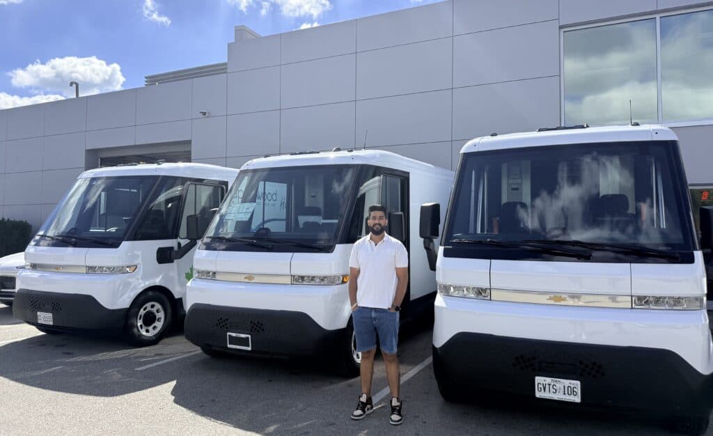 Jaatram Logistics founder with BrightDrop electric delivery vans